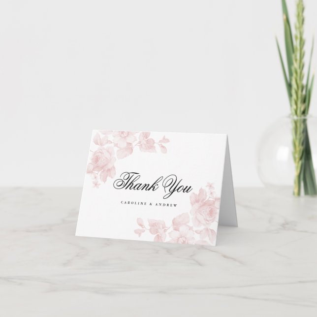 Vintage floral folded thank you note card (Front)