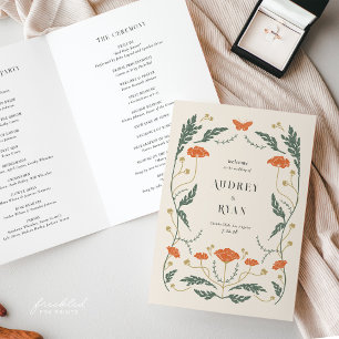 Vintage Floral Folded Wedding Program 