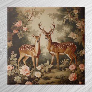 Vintage Floral Forest Deer Ceramic Tile
