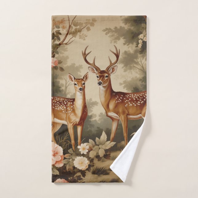 Vintage Floral Forest Deer Hand Towel (Hand Towel)