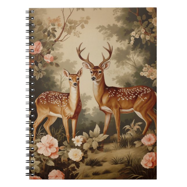 Vintage Floral Forest Deer Notebook (Front)