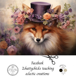 Vintage Floral Fox with Hat Flowers Decoupage Tissue Paper