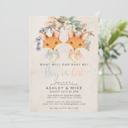 Vintage Floral Foxes Baby Gender Reveal Shower Invitation | Zazzle