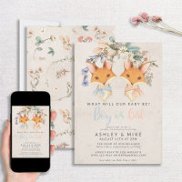 Vintage Floral Foxes Baby Gender Reveal Shower Invitation