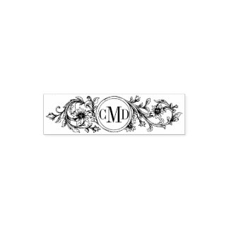 Vintage floral frame and initials wedding pocket stamp