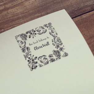 Vintage Floral Frame Bookplate Ex Libris Bookish Rubber Stamp