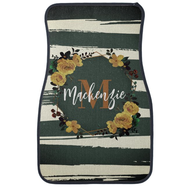 Vintage Floral Frame Car Floor Mat (Front)