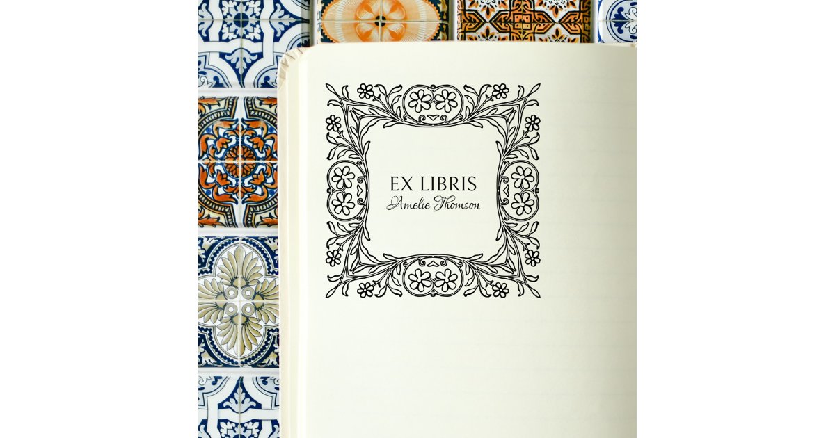 Vintage Floral Frame Elegant Ex Libris Custom Book Self-inking Stamp ...