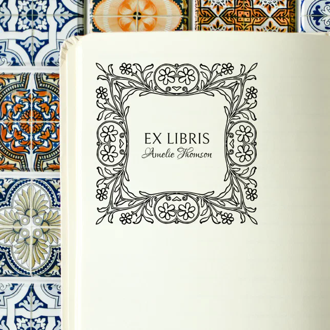 Vintage Floral Frame Elegant Ex Libris Custom Book Self-inking Stamp ...