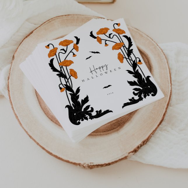 Vintage Floral Frame Halloween Party Napkins (Creator Uploaded)