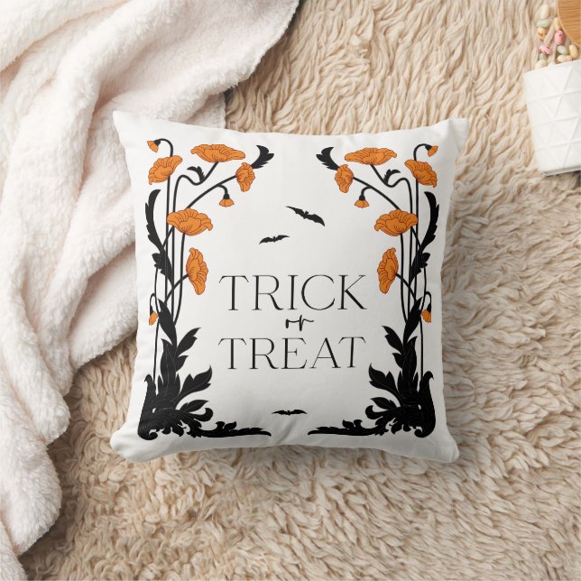 Vintage Floral Frame Halloween Throw Pillow (Blanket)