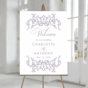 Vintage Floral Frame Lavender Wedding Welcome Foam Board