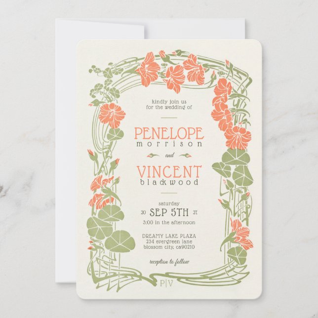 Vintage Floral Frame Nasturtiums Wedding Invitation (Front)