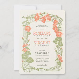Vintage Floral Frame Nasturtiums Wedding Invitation