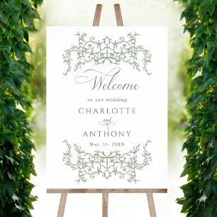 Vintage Floral Frame Sage Green Wedding Welcome Foam Board