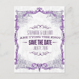 Vintage Floral Frame Save The Date in Purple Announcement Postcard