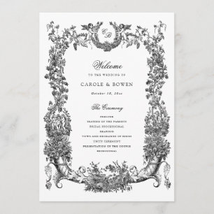 Vintage Floral Frame Vines Toile Crest Wedding Program