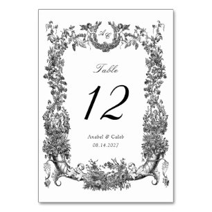 Vintage Floral Frame Vines Toile Crest Wedding Table Number