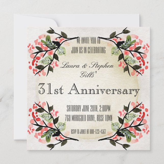 Vintage Floral Frame Wedding Anniversary Invitation (Front)