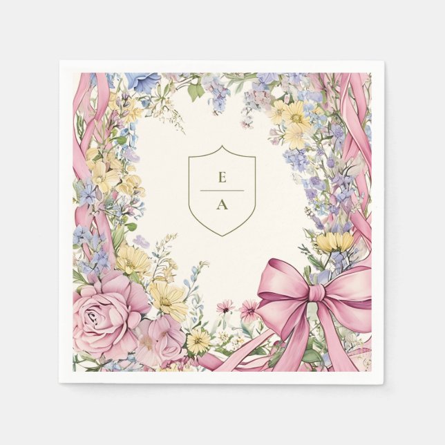 Vintage floral frame wedding napkins (Front)