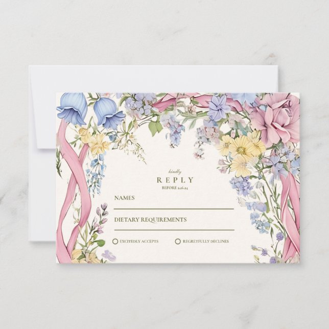 Vintage floral frame wedding RSVP card (Front)