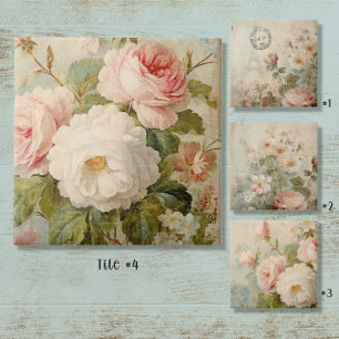 Vintage Floral French Market Flower Pink and White Ceramic Tile