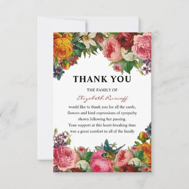 Vintage Floral Funeral Thank You Card | Zazzle