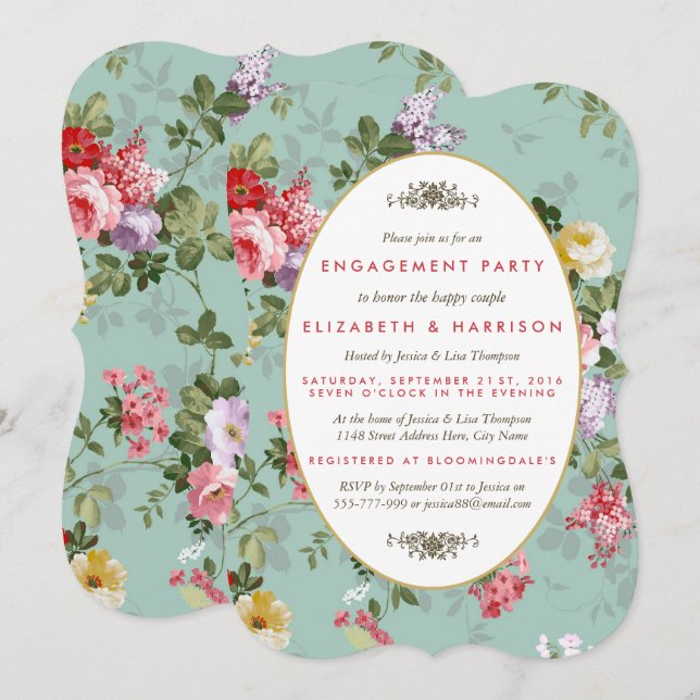 Vintage Floral Garden Botanical Engagement Party Invitation (Front/Back)