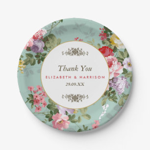 Vintage Floral Garden Botanical Wedding Paper Plates