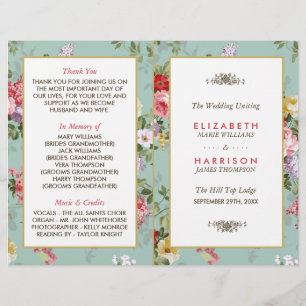 Vintage Floral Garden Botanical Wedding Program