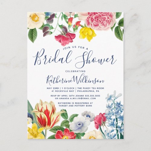 Vintage Floral Garden Bridal Shower Invitation Postcard