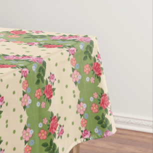 Vintage Floral Garden Flower Petals Green Pink Tablecloth