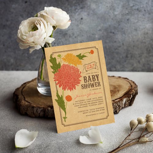 Vintage Floral Garden Party Baby Shower Invite