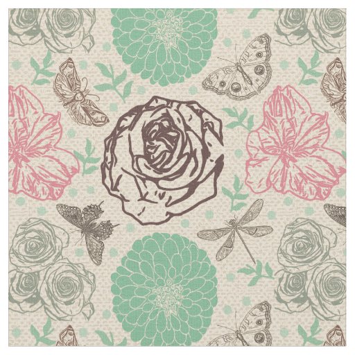Vintage Floral Garden Pattern Fabric