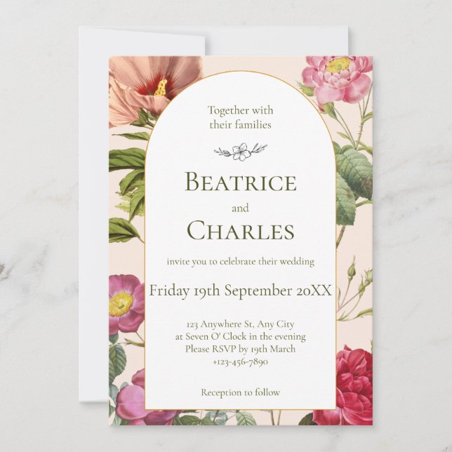 Vintage Floral Garden Wedding Invitation (Front)