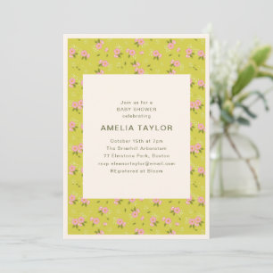 Vintage Floral Garden Yellow Pink Baby Shower  Invitation