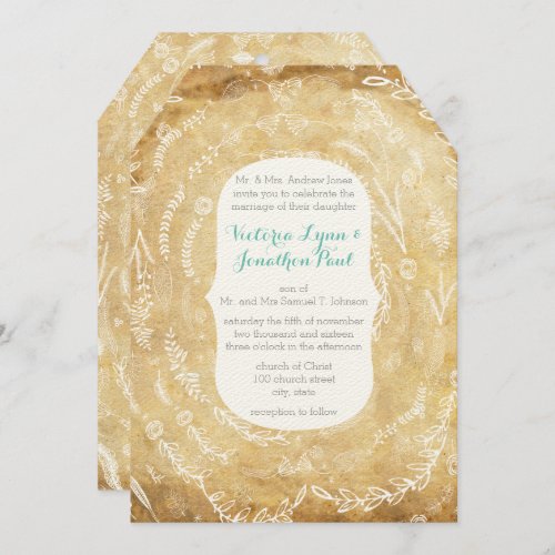 Vintage Floral Garland Hay Bale Wedding Invitation