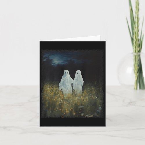 Vintage Floral Ghost Couple Halloween Ghost Forest Card