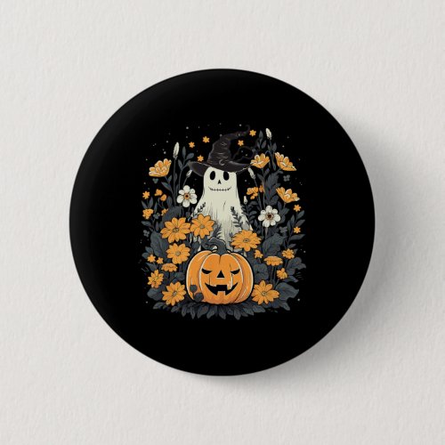 Vintage Floral Ghost Cute Pumpkin Autumn Halloween Button