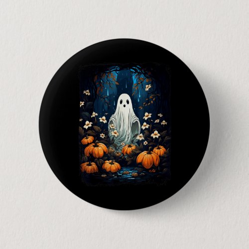 Vintage Floral Ghost Halloween Autumn Spooky Seaso Button