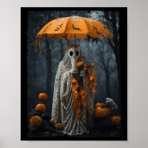 Vintage Floral Ghost Halloween Ghost In The Forest Poster