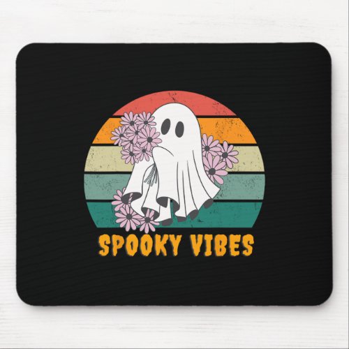 Vintage Floral Ghost Halloween Spooky Vibes Costum Mouse Pad