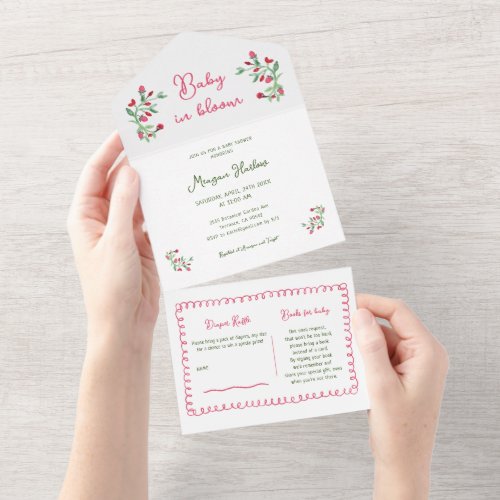 Vintage Floral Girl Baby Shower All In One Invitation