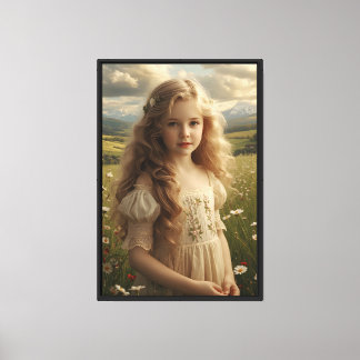 Vintage Floral Girl Portrait Wall Art Print