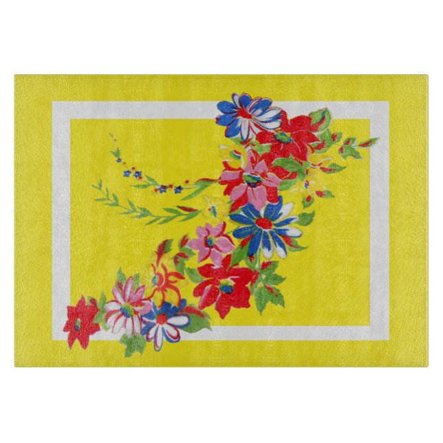 Vintage Floral Glass Cutting Board (Front)