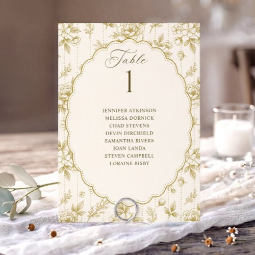 Vintage Floral Gold & Cream Wedding Seating Chart
