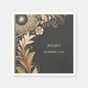 Vintage Floral Gold Foil Embossed Bridal Shower Napkins