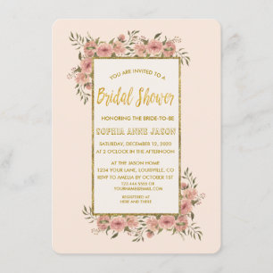 Vintage Floral Gold Foil Frame Bridal Shower Invitation
