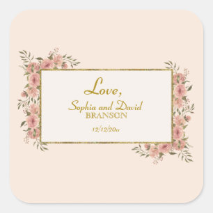 Vintage Floral Gold Foil Frame Wedding Square Sticker