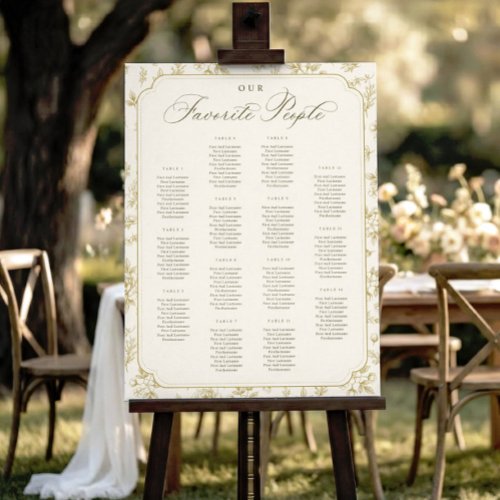 Vintage Floral Gold & Ivory Wedding Seating Chart Foam Board